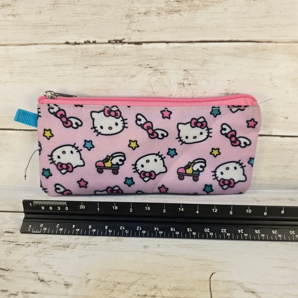Sanrio Hello Kitty Pink Pencil Case Roller Skate Star Zipper Pouch Makeup Bag‎